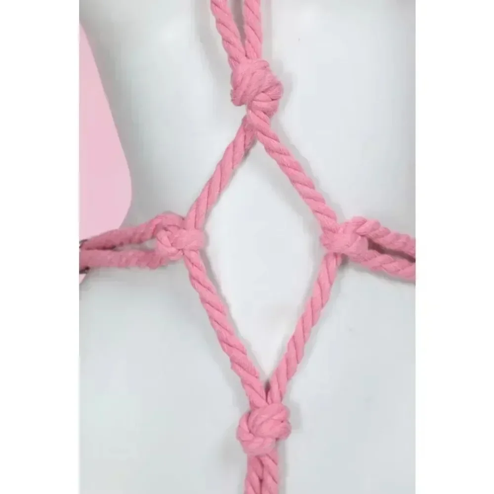 Mobbunny Women's Pink Lingerie Rope Body Chain Bandage Accessory and Leather Jumpsuit for Halloween Cosplay Costume