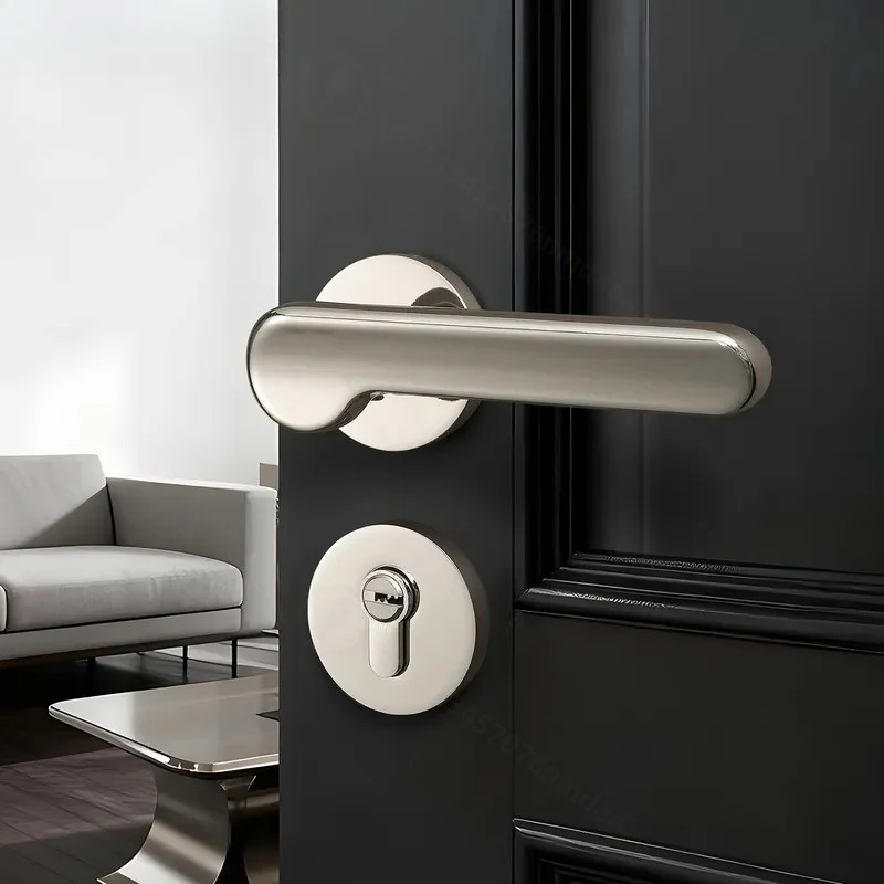 French Light Luxury Indoor Door Lock Simple Bedroom Solid Wood Household Universal Magnetic Silent Lock Handle