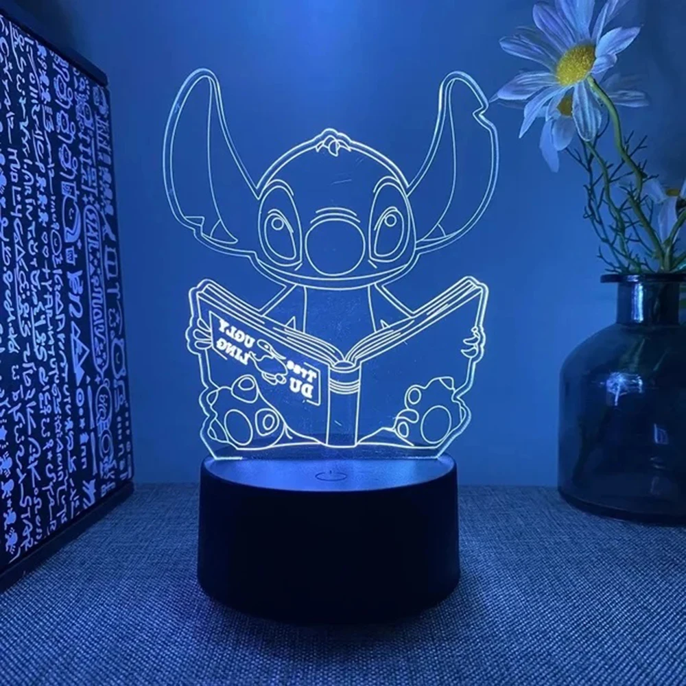 Hot Cartoon Stitch Figurine 3D 7 Colors Light Children LED Night Light USB LED Table Lamp for Bedroom Decoration Chirstmas Gift