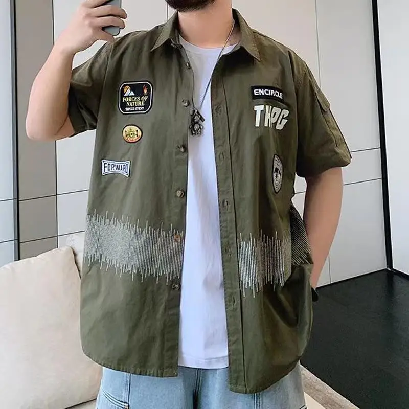 

Рубашка свободного кроя больших размеров с коротким рукавом для мужчин и женщин, летняя, модная, абсолютно новая, с принтованным логотипом, стандартной толщины