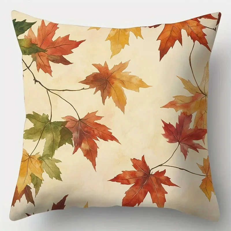 4pcs Autumn Maple Leaf Pillow Case Soft Cushion Cover for Sofa Bedroom Car Living Room Home Decor Fall Pattern
