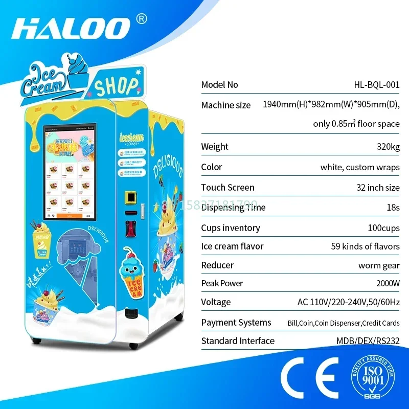Ice Cream Vending Machine Touch Screen 32 Inch Choice Enough Add Bill Coin Card Reader Ice Cream Making Machine Airport Station