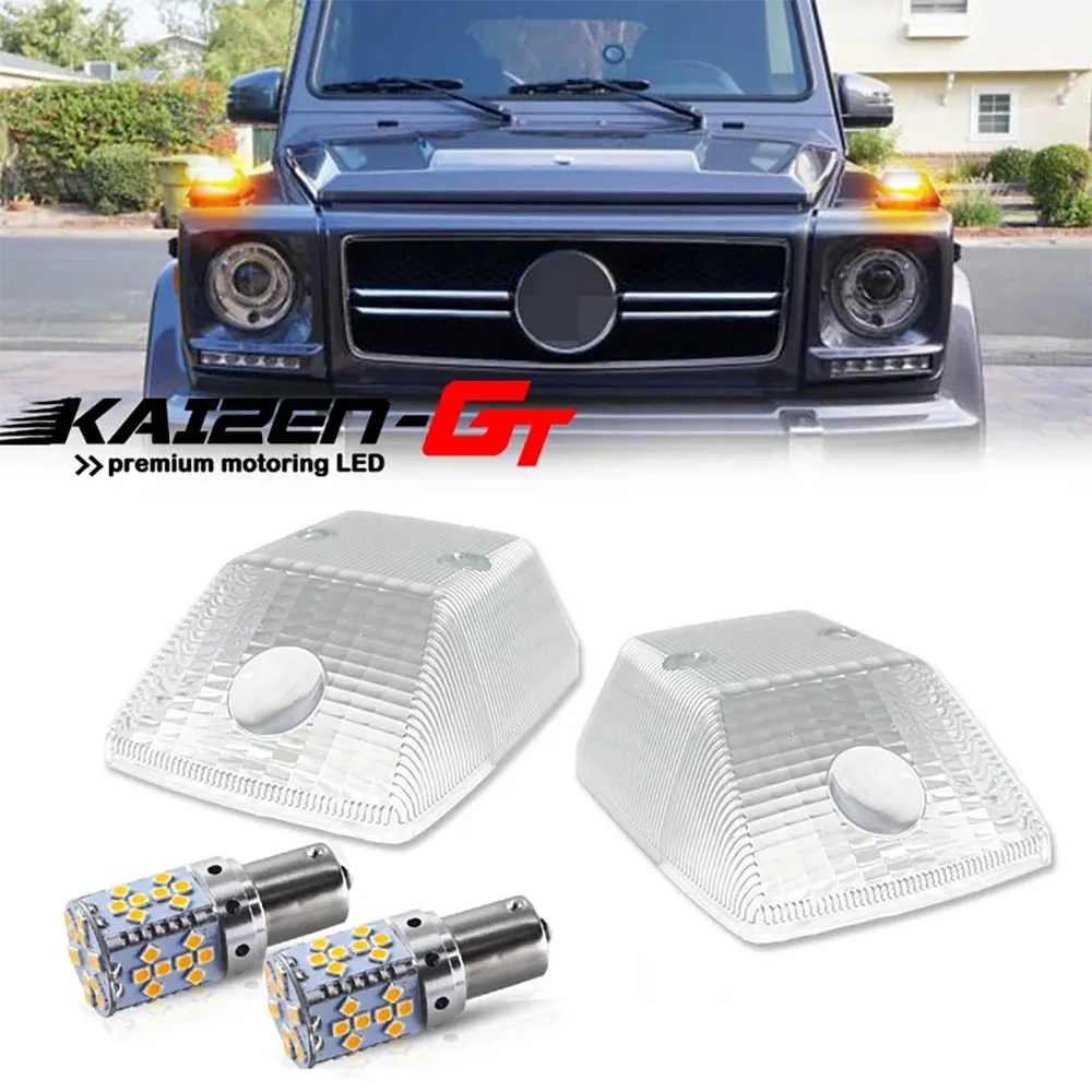 

BAU15S PY21W Amber LED Bulbs & Front Turn Signal Light Covers Kit For Mercedes Benz W463 G-Class G500 G550 G55 G63 G65 1986-2018