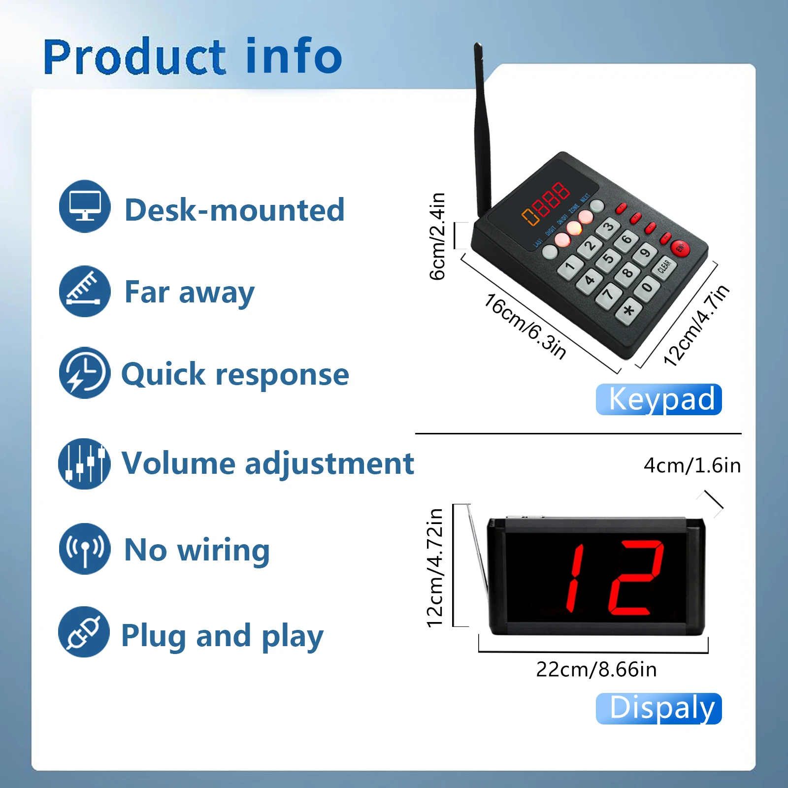 Ycall Pager Wireless Queue Number Calling System Management 2-Digit Turno Token Machine Keyboard for Restaurant Hospital Clinic