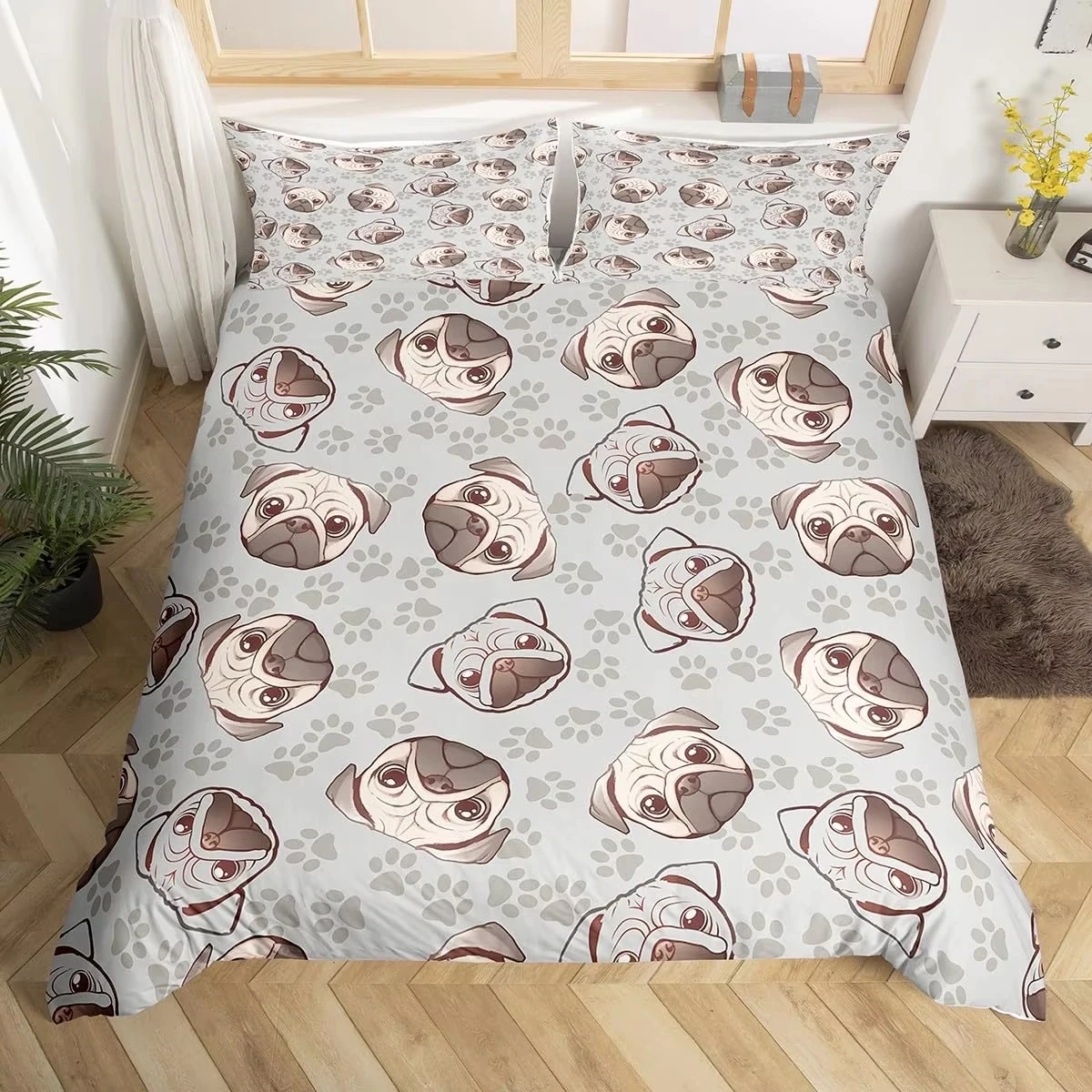 French Bulldog Duvet Cover Cute Pet Dog Twin Queen Bedding Set Cartoon Puppy Pet Comforter Cover Funny Animal Print Quilt Cover