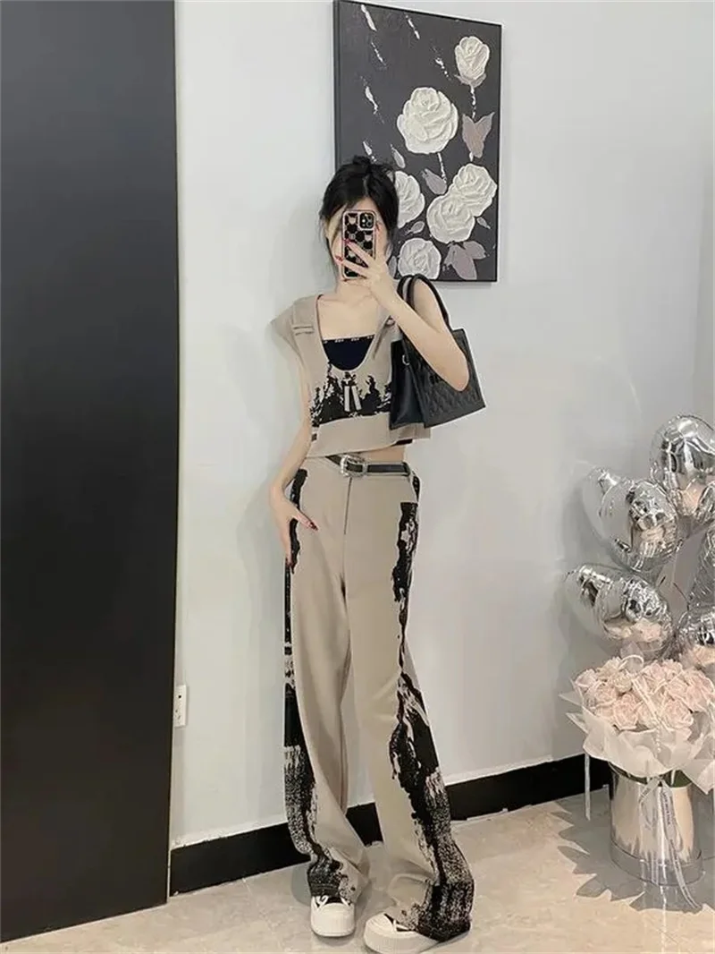 Hooded Vest Temperament Casual Sports Suit Women\'s Summer Spice Girls Fashion design Sense Small Group Casual Pants Two Piece Se