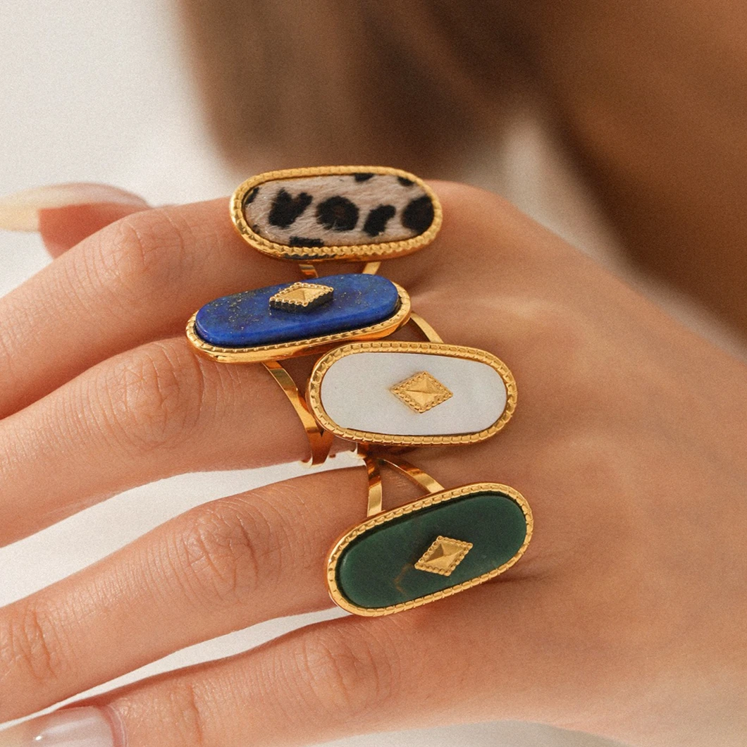 

18-каратное золото, нержавеющая сталь, инкрустированное натуральным камнем, белое открытое кольцо с рябчиком, легкое роскошное кольцо из титановой стали