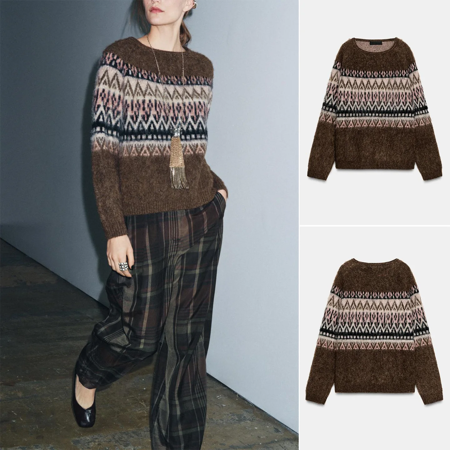 

Свободный вязаный свитер круглого цвета Ne Long Sve с эффектом выцветания и цветочной вышивкой Lazy Sle, женский осенне-зимний свитер