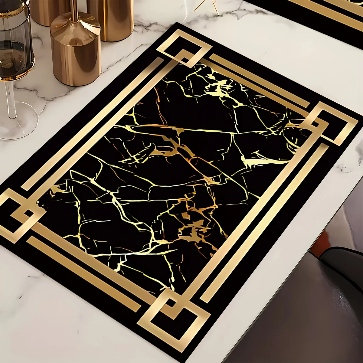 4pcs Black Golden Element Patterned Tableware Mats - Table Mats, Coasters, Placemats for Kitchen Dining Tables, Party Decoration