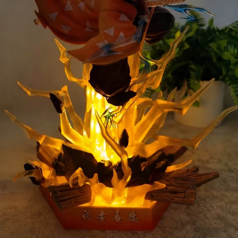 Demon Slayer 32 cm Agatsuma Zenitsu Dubbele Hoofd Sculptuur Figuur PVC Light-Up Standbeeld Anime Collectible Model Speelgoed kamer Decor Gift