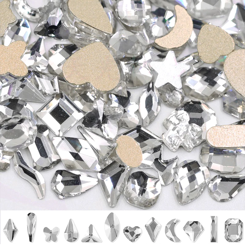 

100/50Pcs Mixed Shape Flatback Nail Art Rhinestones 3D Crystals Glass For Glitter Nails Decorations Glitter Manicure Accessories