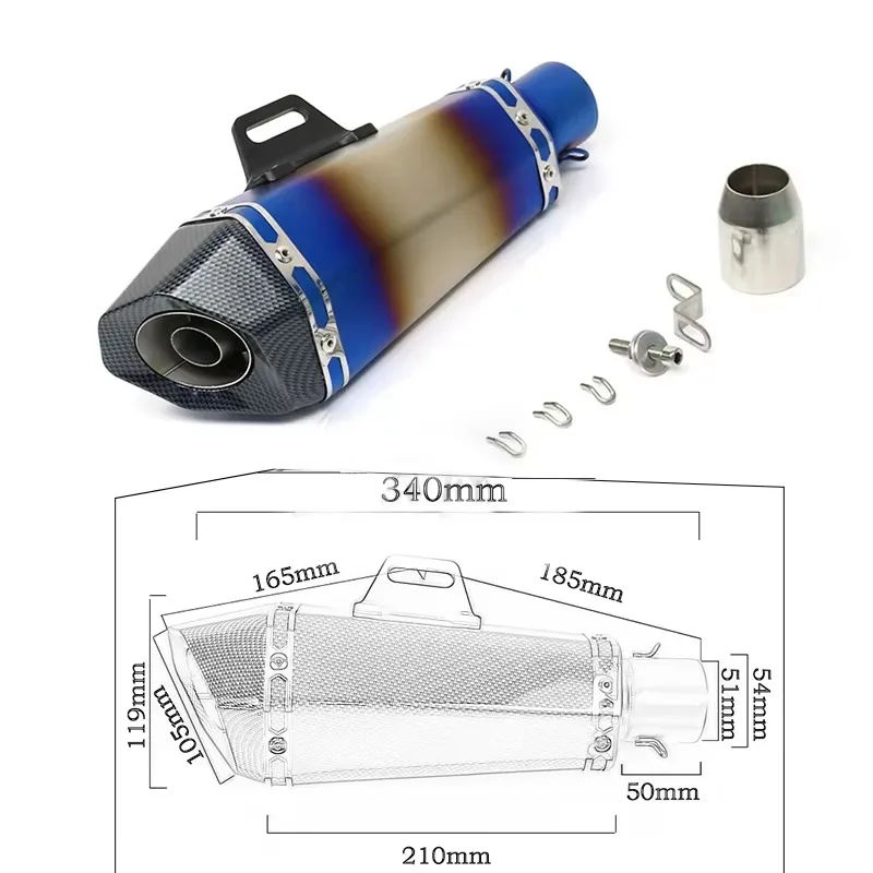 500CC Motorcycle Muffler For Honda PCX160 CBR150 MSX125 Forza300 NSS350 CBR400R Exhaust Muffler 51mm Exhaust Tailpipe
