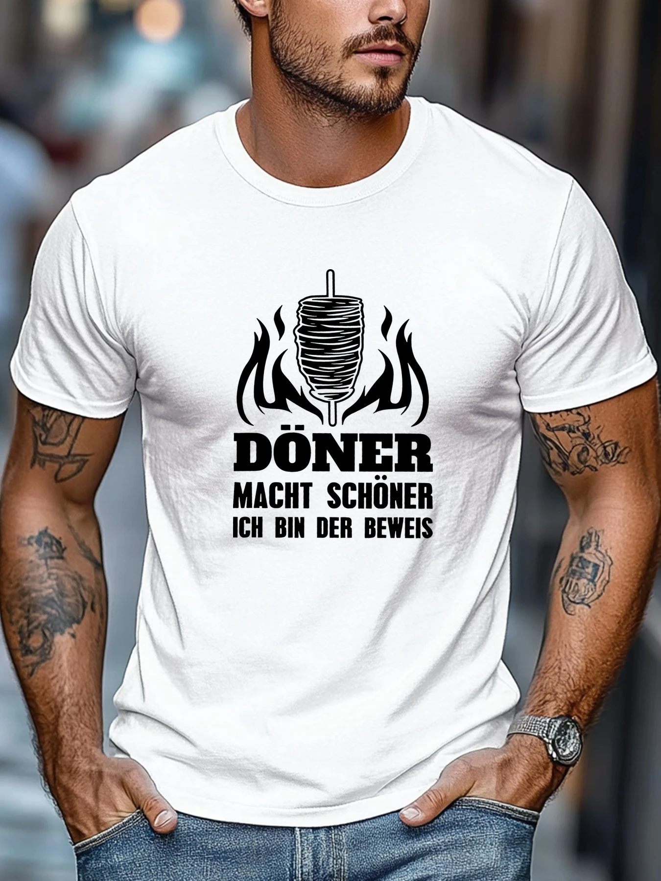 Men Black Crew Neck Tee White Doner Kebab Flame Graphic Funny German Food Quote Soft Cotton Male Summer Daily Casual Short Tops