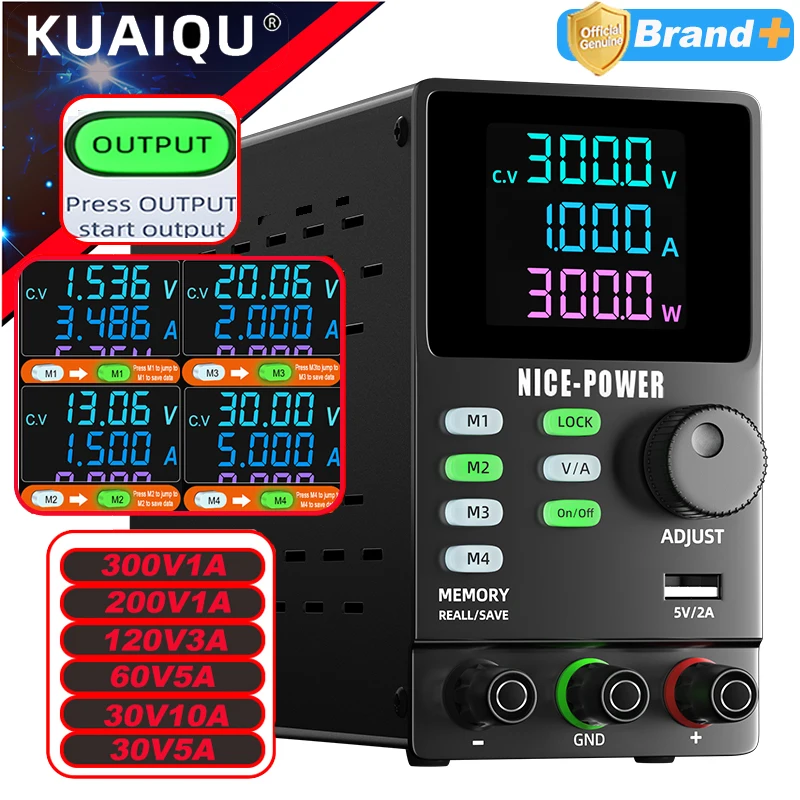 KUAIQU M1-M4 Memory Storage DC Power Supply,30V 200V 300V Adjustable Bench Power Supply for R&D/Industrial/Teaching Applications