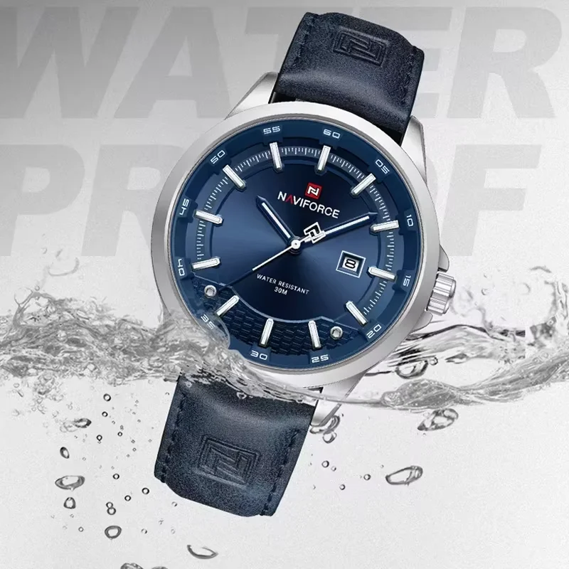 NAVIFORCE Luxury Brand Watch Alloy Case Leather Band Men Watches Quartz Sports Wristwatch Male Calendar Clock Gift reloj hombre