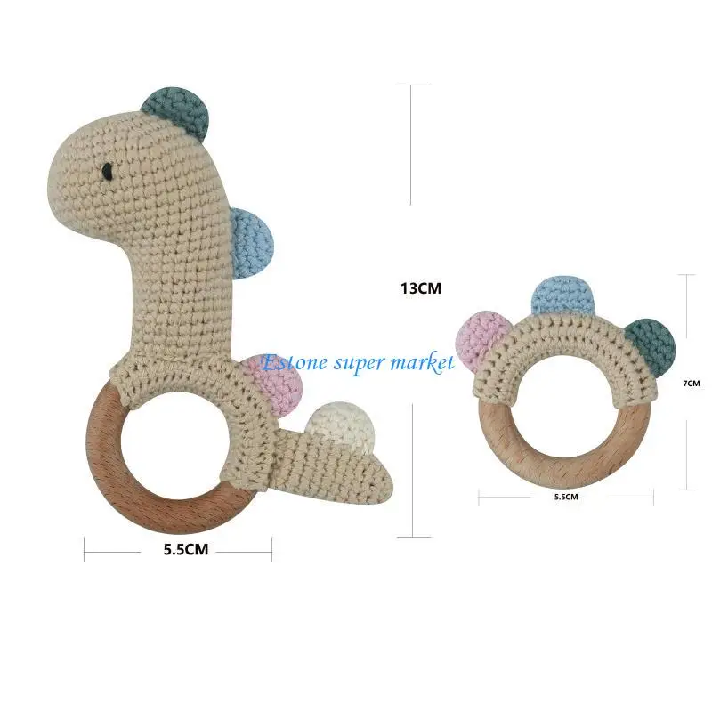 090B الكروشيه الحيوان الطفل حشرجة الجرس العروة حلقة التسنين التسنين لتخفيف الآلام محبوك ديناصور دمية الرضع النوم لعبة 2 قطعة