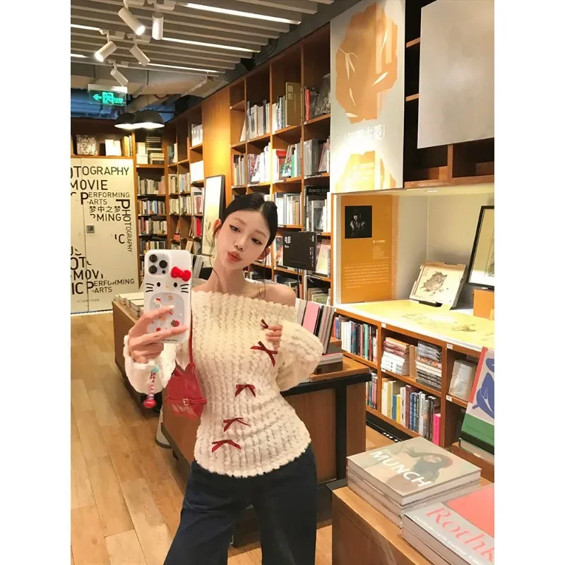 Casual Y2k Knitted Sweater Women Long Slleve Korean Fashion Elegant Design Knit Pullovers 2000s Vintage Party Autumn Jumper