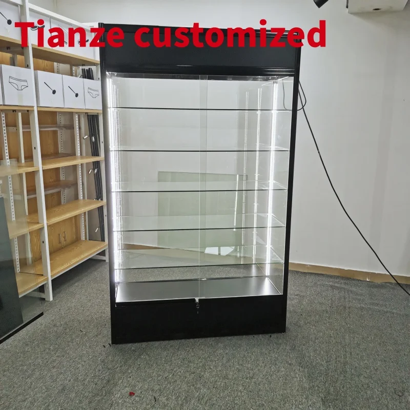 

(Customized) led retail shop glass display cabinet aluminum frame lockable glass display smoke shop showcase smoke