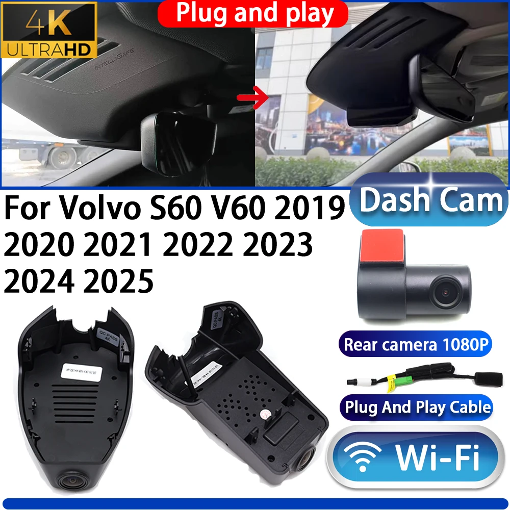 

For Volvo S60 V60 2019 2020 2021 2022 2023 2024 2025 Dash Cam Camera DVR 4K UHD wifi Night vision Plug And Play Video Recorder