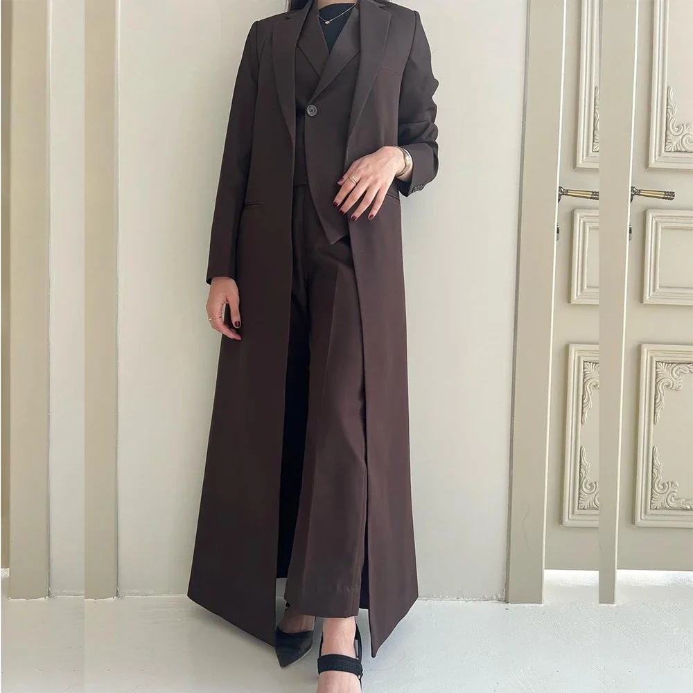 Ropa de mujer a la moda, Blazers, 1 pieza, Color sólido, solapa de muesca Formal, prendas de vestir marrones para oficina, Abayas musulmanas de alta calidad