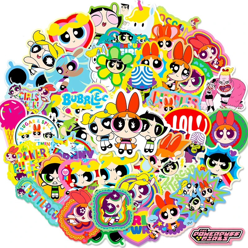 Autocollants waterproof de dessin animé The Powerpuff Girls, stickers, 2 styles, graffiti, figurine, Blossom, tasse à eau, sans anticorps, protection solaire, 50 pièces, nouveau