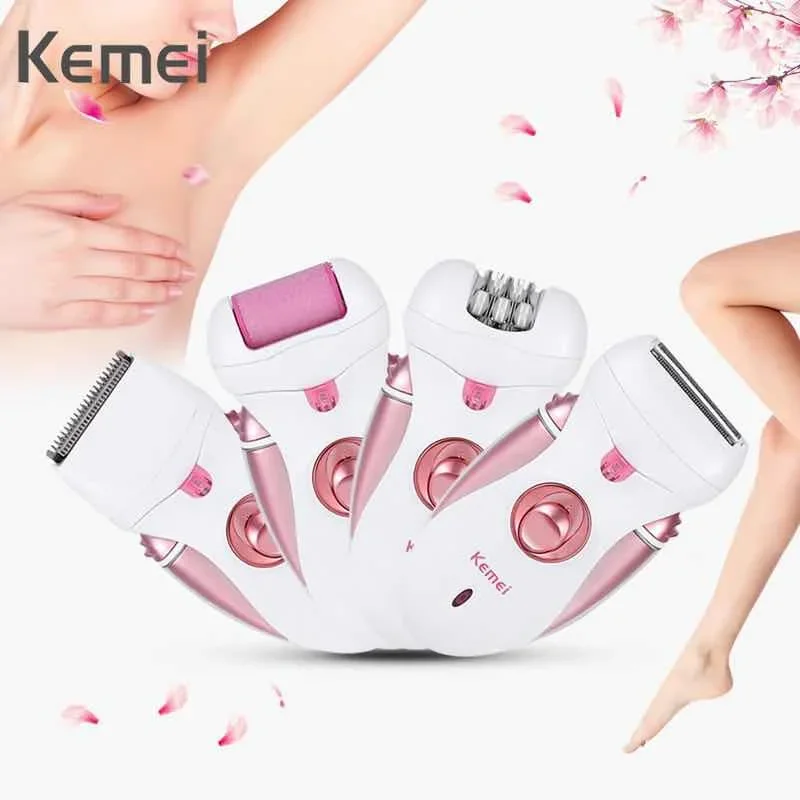 Kemei KM-2530 senhora corpo raspagem barbeador feminino à prova dwaterproof água navalha cabelo barbeador removedor de pêlos epilater e removedor insensível 4 em 1