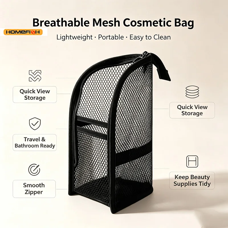 HOMEFISH EVA Mesh Cosmetic Bag Portable Travel Makeup Organizer Female Toiletry Storage Wash Pouch