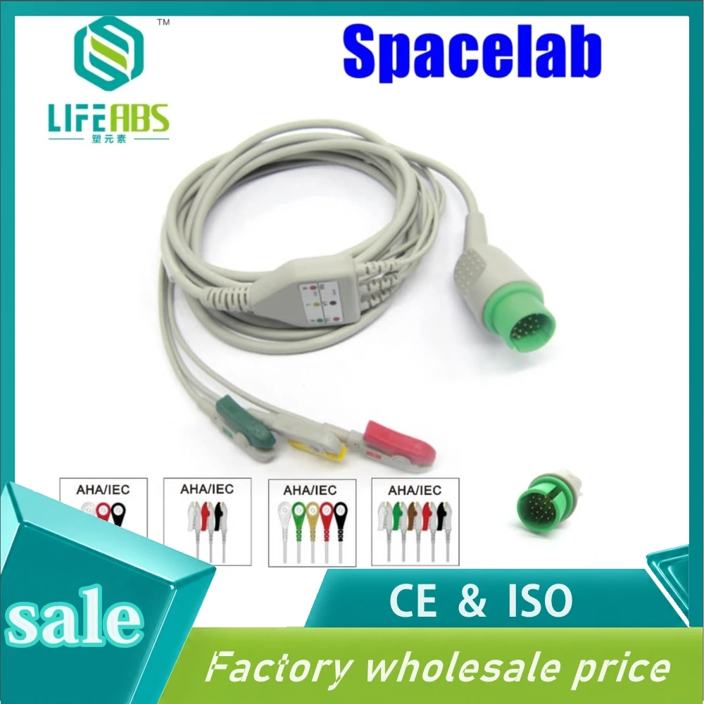 

One-Piece Ecg Cable Ekg Cable Iec 3leads 5leads Snap Clip Ecg Lead Wires for S*pacelab Mornitor Machine