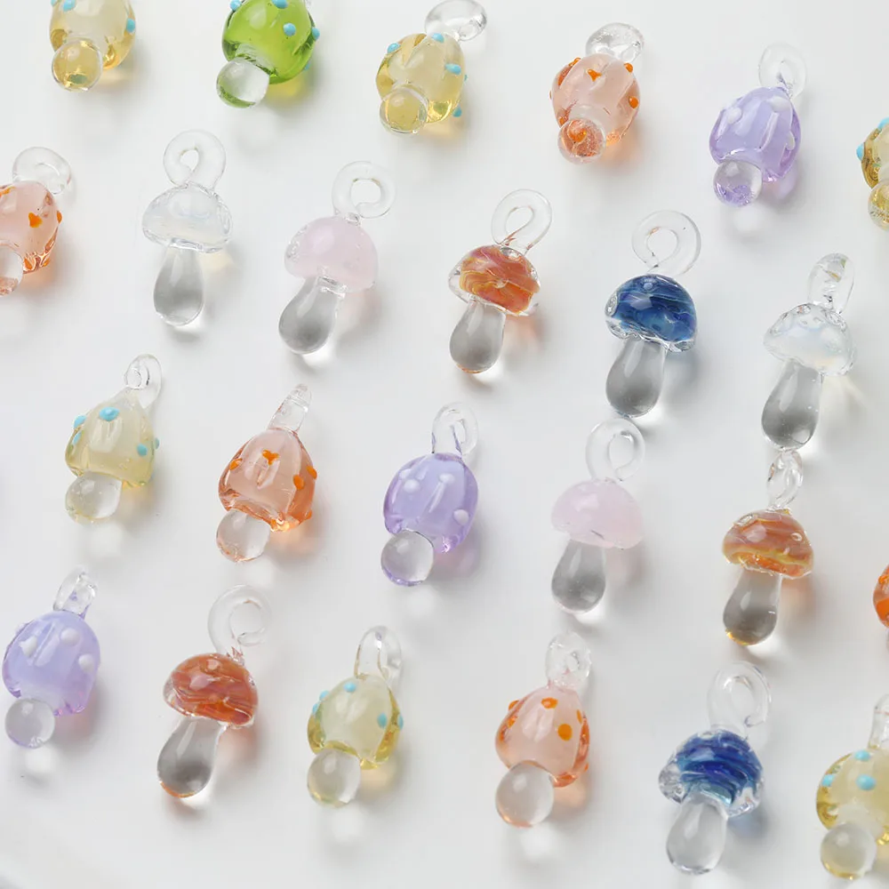 1PCS Cute Imported Materials Glaze Glass Mushroom Charms Pendant Handmade Accessories Jewelry DIY Making Supplies