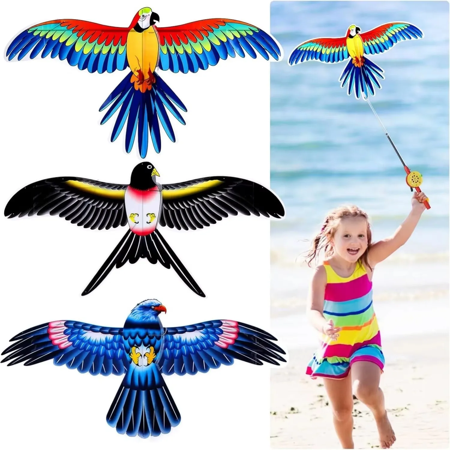 Cartoon Fish Butterfly Eagle Kite for Kids - Outdoor Flying Toy with Handle & 30m String Children's Beach Park Activity Gift