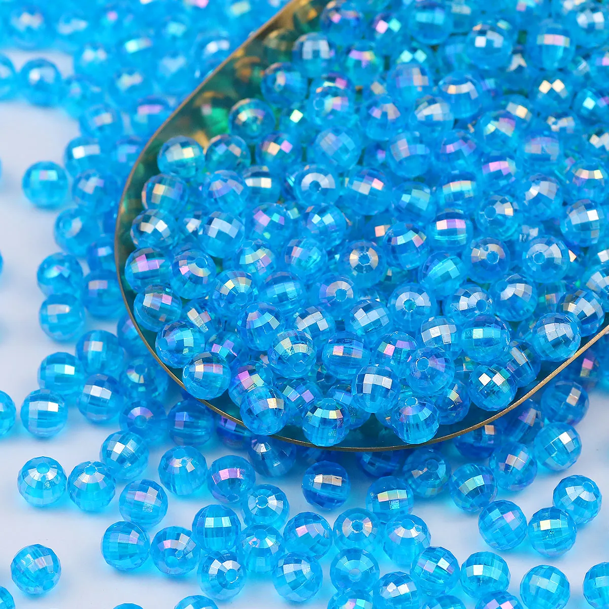 8mm Lake Blue AB Color Translucent Acrylic Beads 96 Sides Round Loose Beads For Jewelry Making DIY Bracelet Earrings Accessories