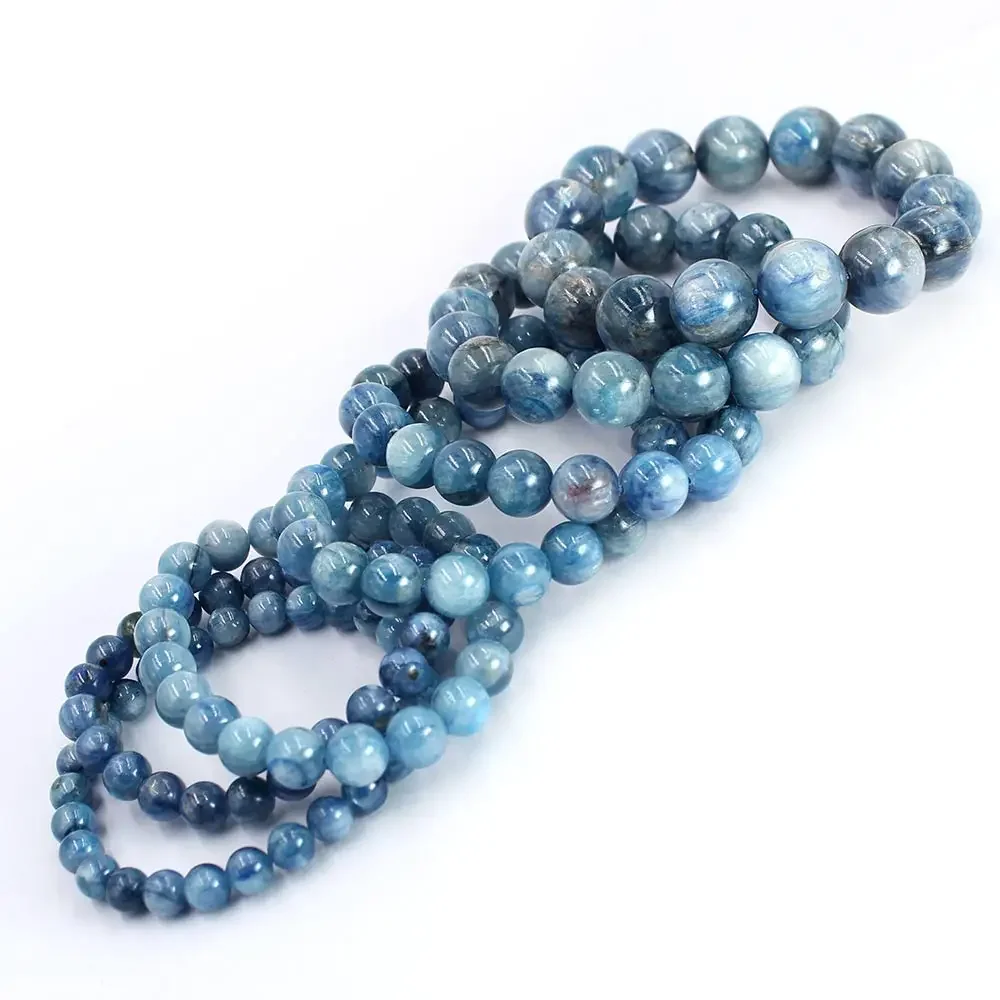 Christmas Gift 7 8 9 10 12 14 16mm Blue Natural Gems Stone Adjustable Kyanite Bracelet 7.5inch