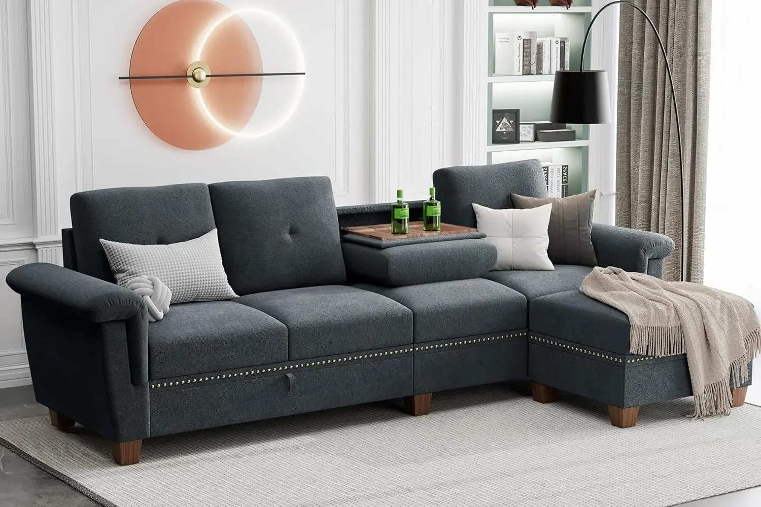 

JAMFLY Sectional Couches for Living Room L Shaped Couch with Storage, 4-Seat Convertible Sectional Sofa Couch with Ottoman,