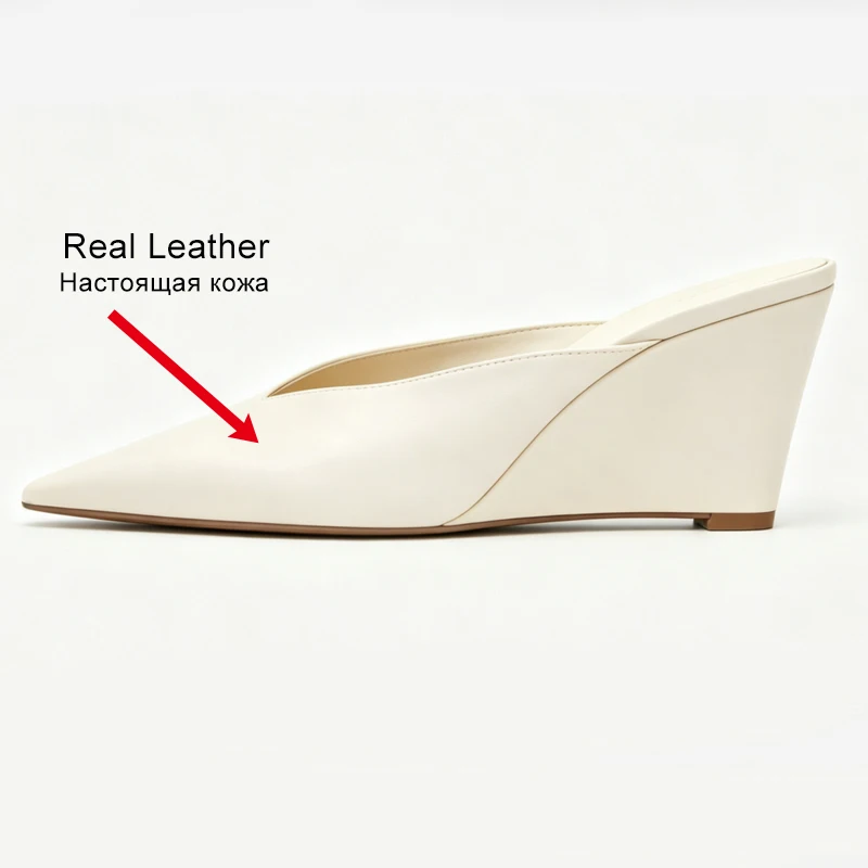 Women's Genuine Leather Wedge Sandals - Pointed Toe Summer Heels