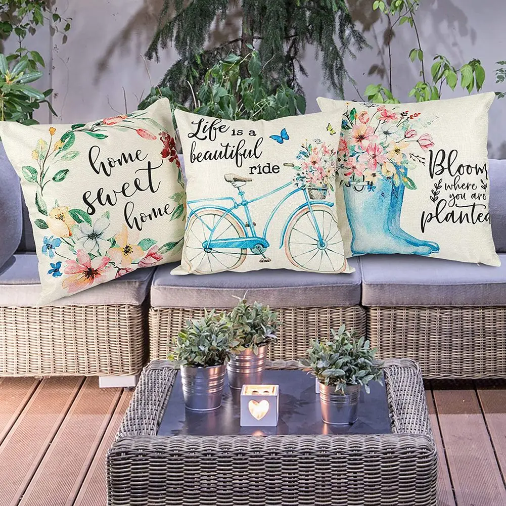 AT84-Spring Pillow Covers 18X18inch Throw Pillow Case Set Of 4, Farmhouse Cushion Case Home Decor