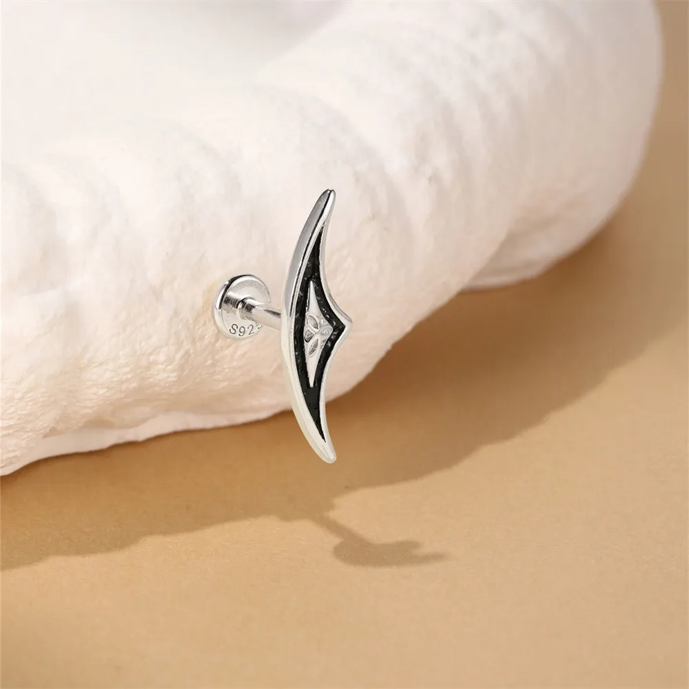 Aide S925 Sterling Silver Vintage Elf Ear Crawler Earring Gothic Vintage Crescent Cartilage Stud for Women Punk Piercing Jewelry view 4