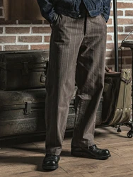 Rugged Bronson Vintage Striped Work Pants Men's Loose Casual Trousers High Waist No Stretch Youthful Energy All Seasons