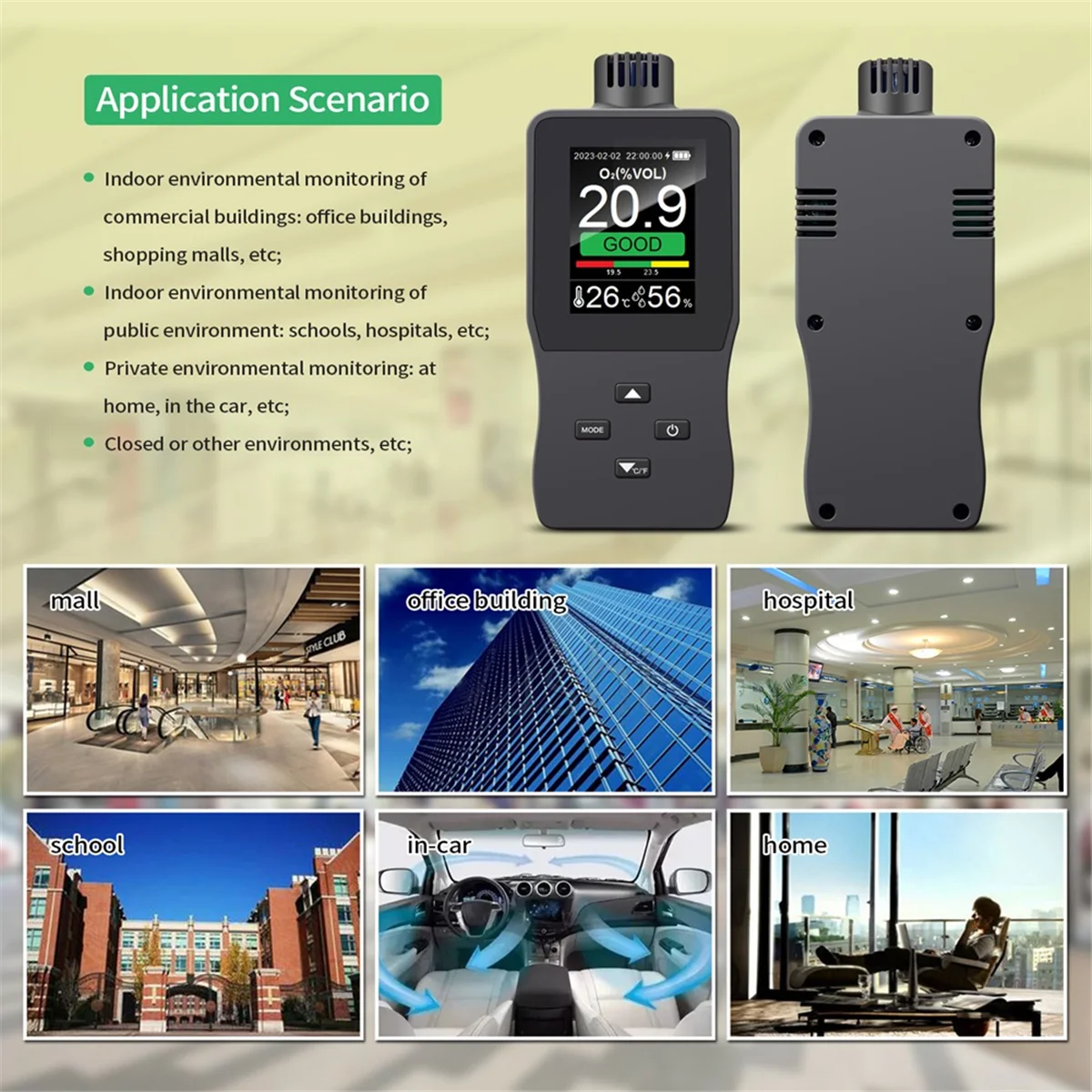 A002 A8 Handheld Digital Oxygen Detector Air Oxygen Concentration Alarms Value USB Rechargeable 2.8inch TFT Color LCD Screen