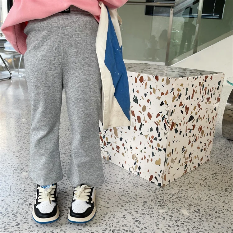 Pants High-rise Flared Jean Knitwear Children Korean Solid Cotton Fashionable Spring Autumn Soft Comfortable Casual