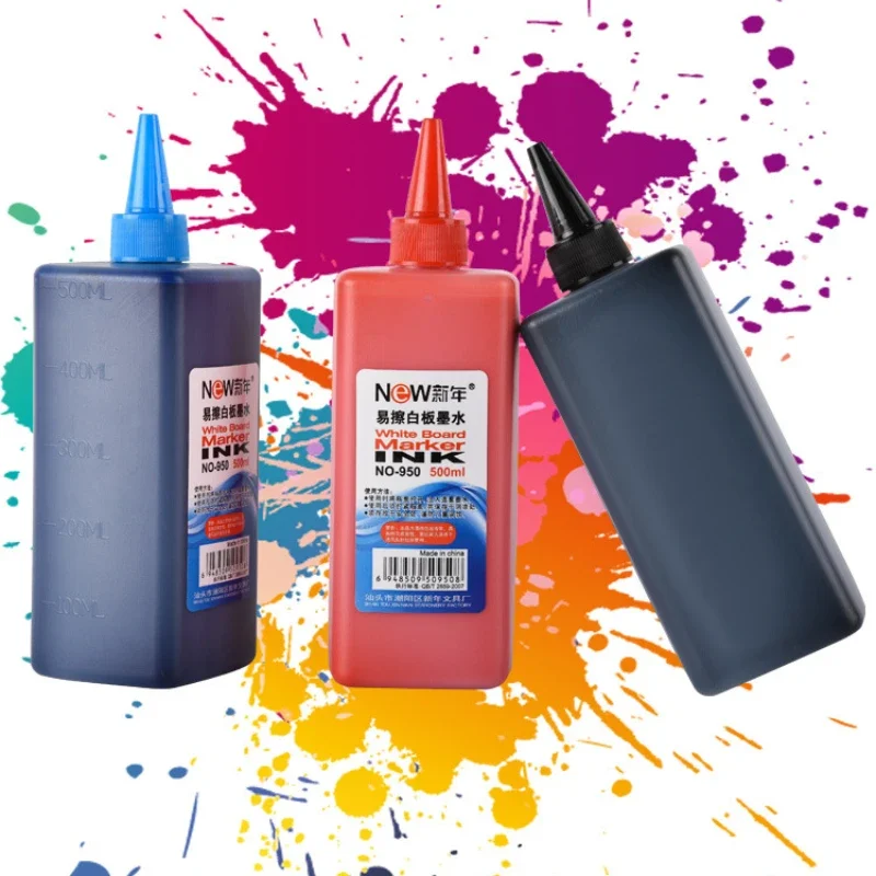 Whiteboard INK Marker Refill 500ML Large Capacity Erasable Ink Black Red  Blue Spiked Bottle Fast Drying Safe and Non-irritation
