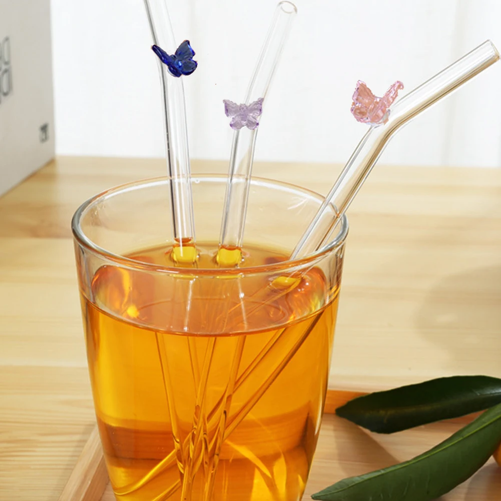 Reusable Drinking Glass Straw Cute Butterfly Bow Shape Straw For Smoothies Juice Milk Bar Accessories Theme Party Bar Tools