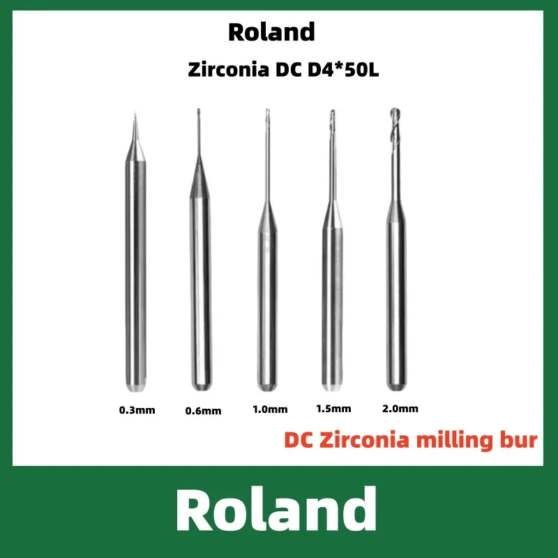 Dental Milling Burs For Roland DWX 52D Zirconia PMMA Grinding D4 Shank DC/NC Diamond Coating Diameter 2.0/1.0/0.6mm Drills