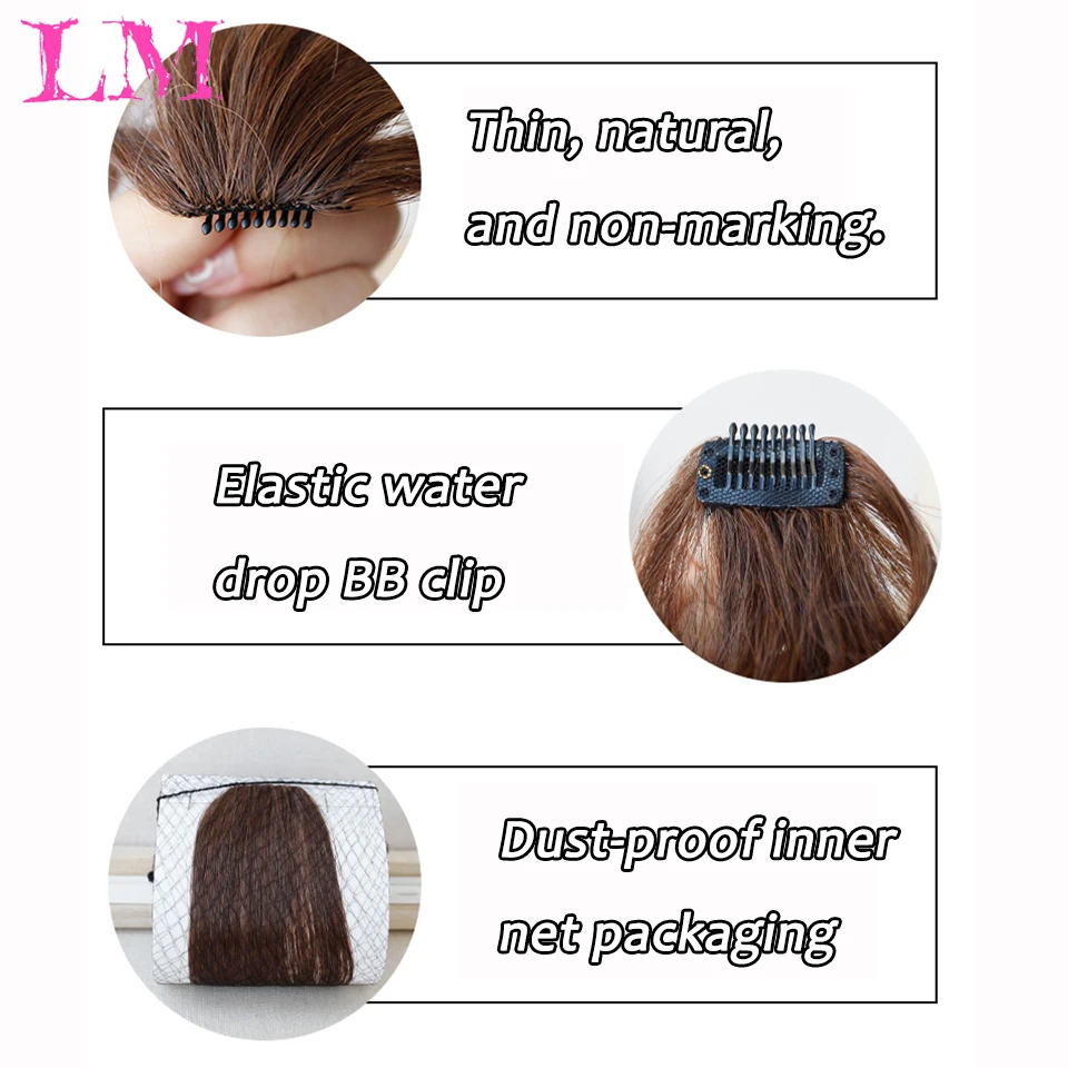 LM-flequillo de pelo liso rizado para mujer, Clip de estilo Natural, negro, marrón oscuro, marrón claro, fibra sintética resistente al calor,