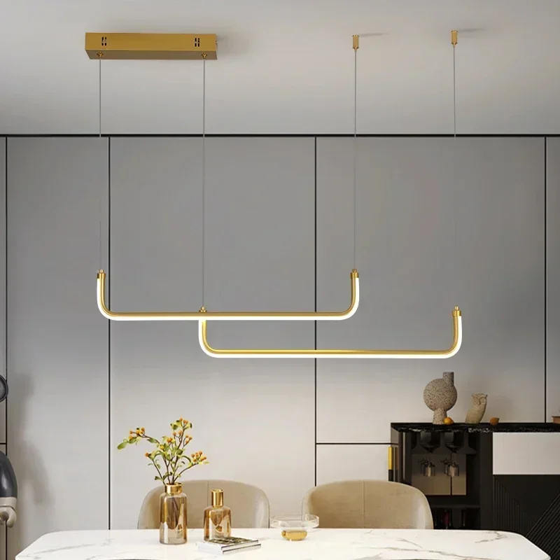 

Minimalist LED Pendant Light for Dining Area Elegant Golden Finish Adjustable Suspension Ideal for Modern Home Decor