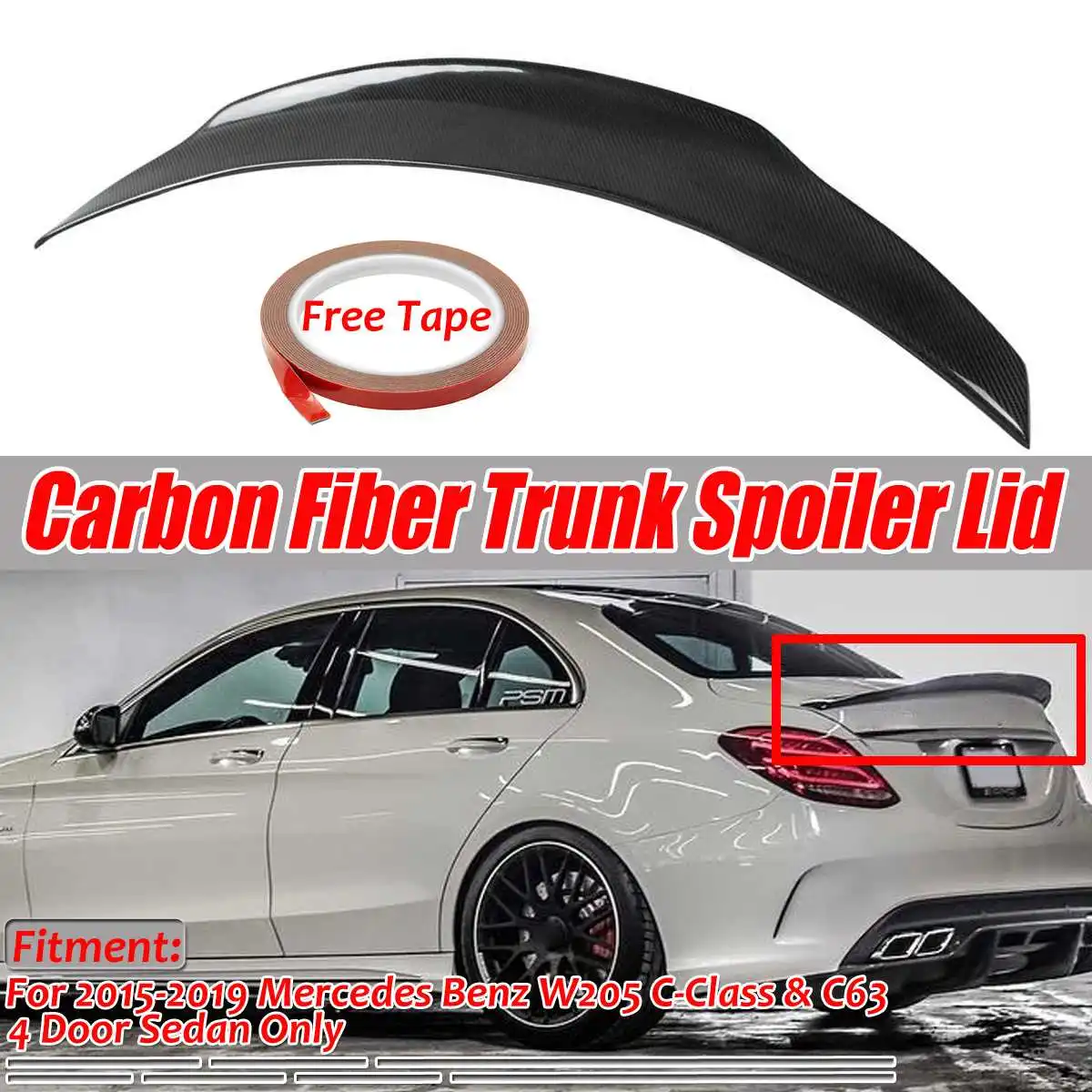 

High Quality Real Carbon Fiber Car Rear Trunk Boot Lip Spoiler Wing Lid For Mercedes For Benz W205 C63 For AMG 2015-2019