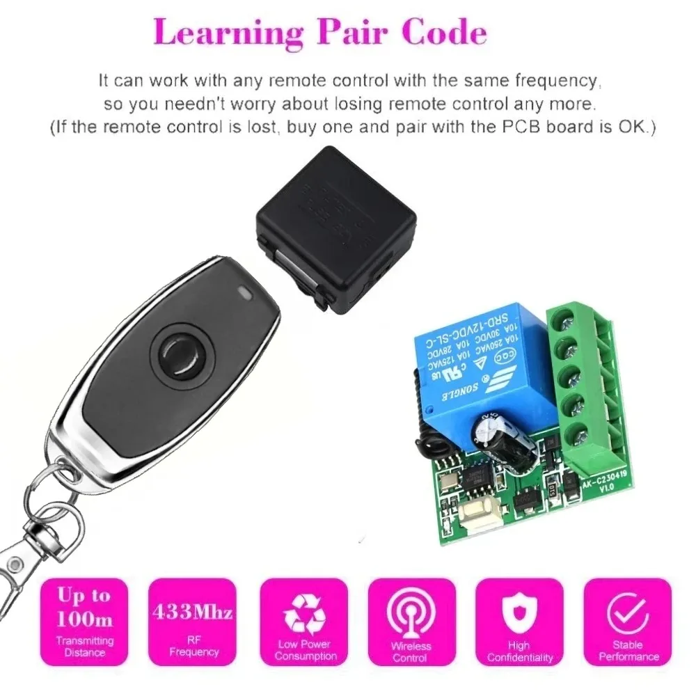 433Mhz Remote Control Wireless Switch DC 12V 1CH RF 10A Relay Receiver and 1CH Transmitter For Door Electromagnetic Lock