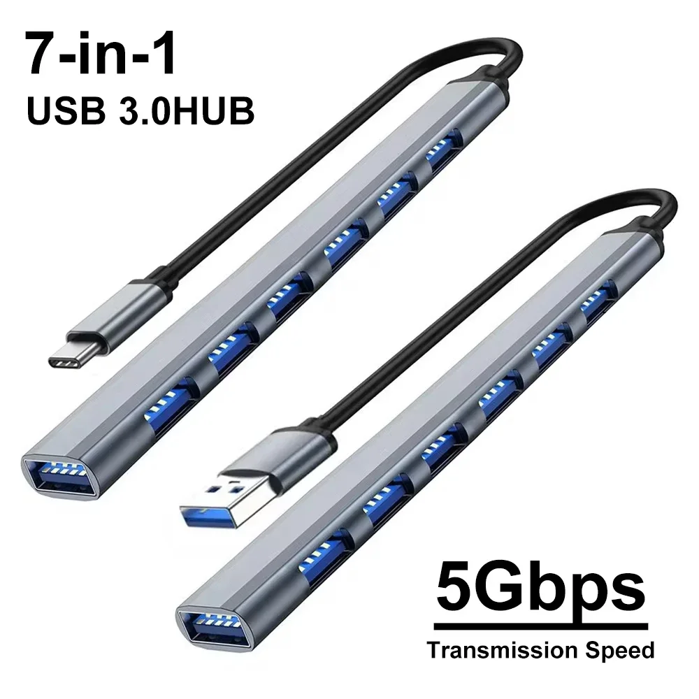 USB HUB Type-C USB-A Hub Multi Splitter 7 Port USB 3.0/2.0 With USB-C 5Gbps High Speed Data Transmission For PC Laptop Macbook