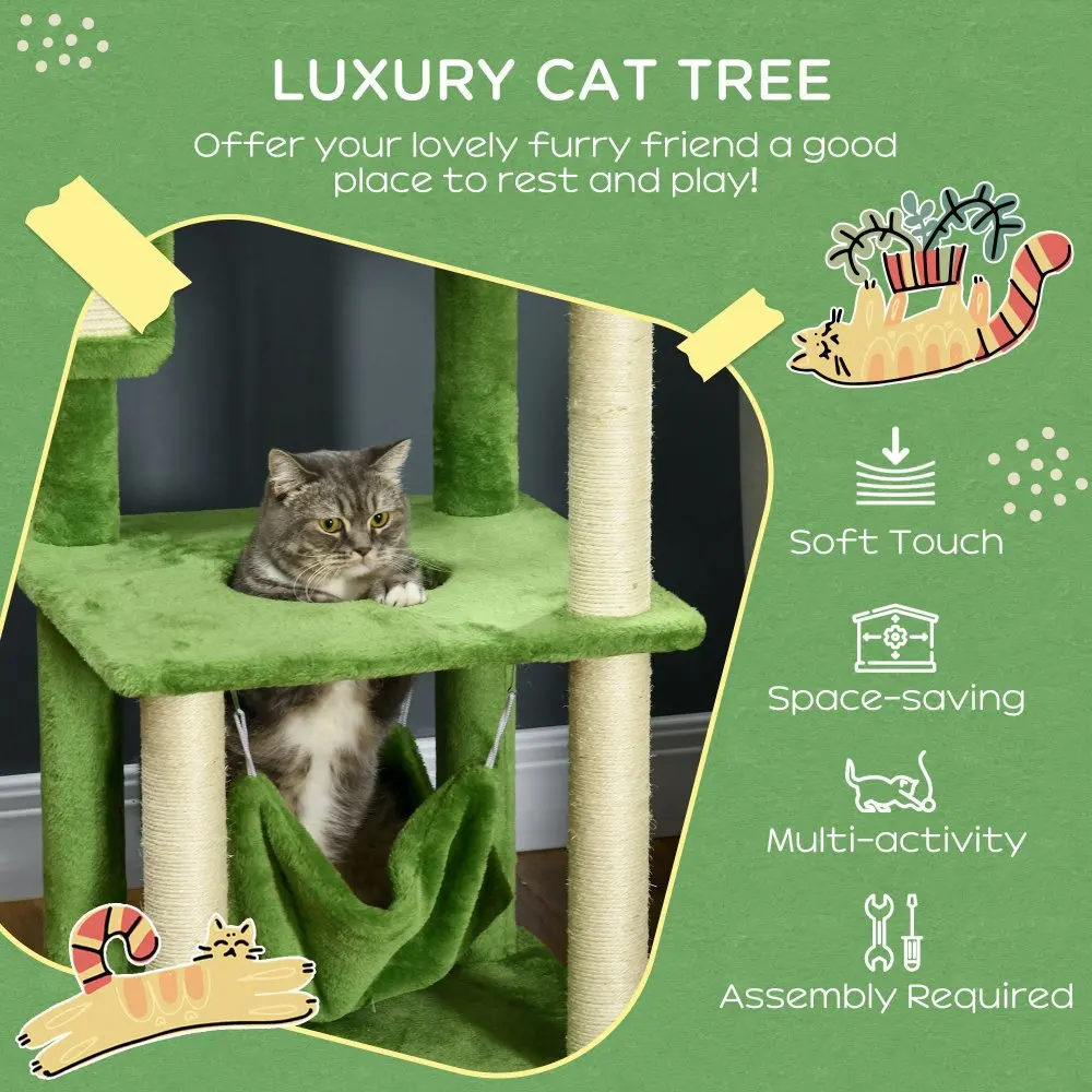 PawHut 56"Cat Tree for Indoor Cats with HammockCat Tower Scratching Post Platforms Play Ball Anti-tipping Device Indoor Green