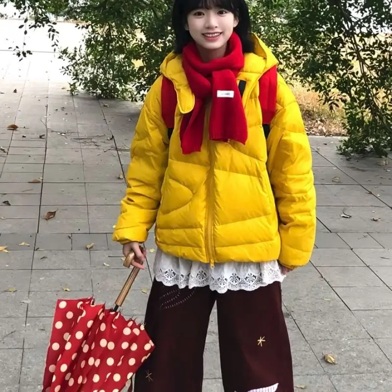 

Puffer Parkas Womens New In Outerwears Plush Fur Collar Trendy Autumn Winter Full Zip Nylon Cotton Blend Thick Coat Solid Ladies