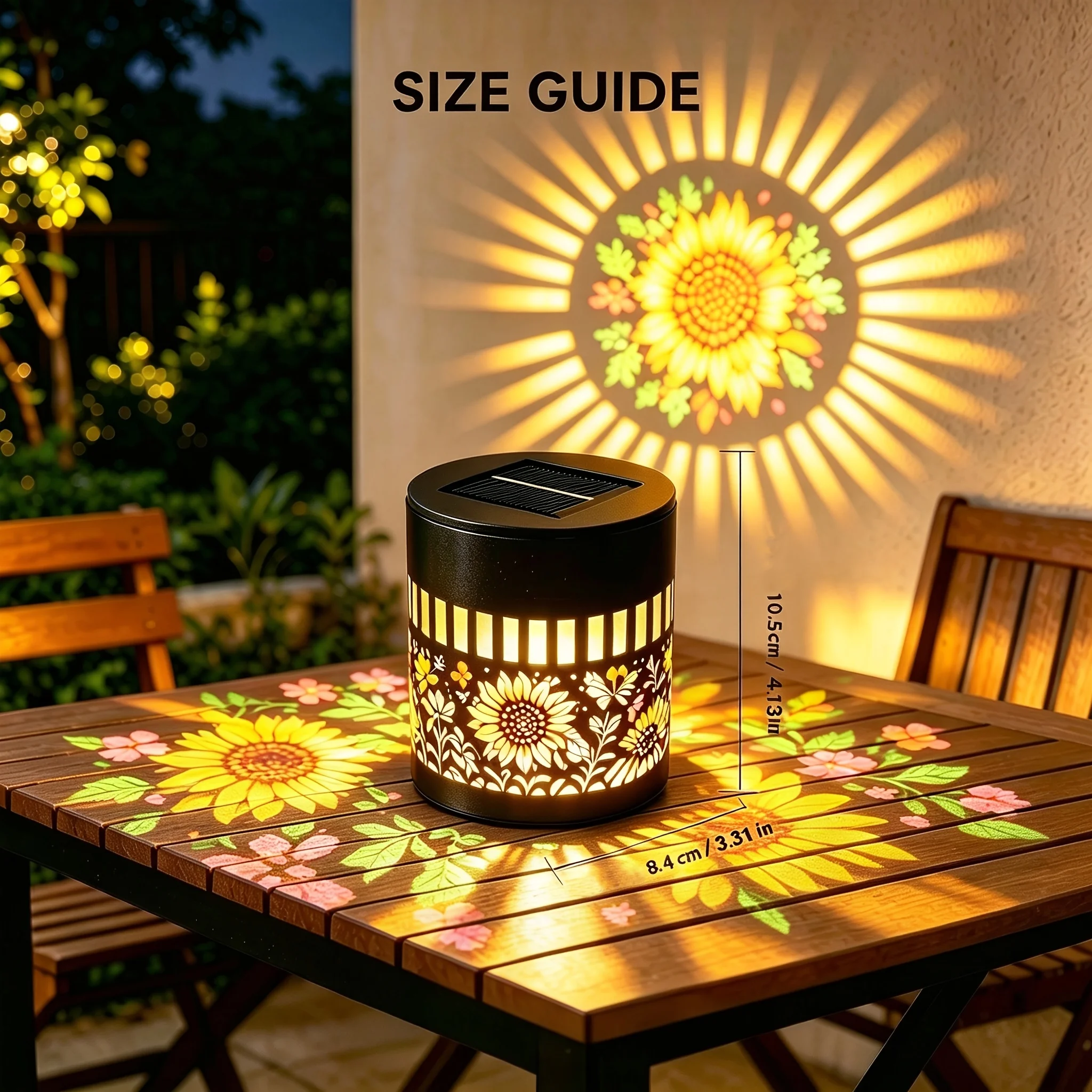 2 Pack Solar Fence Lights, Metal Solar Outdoor Deck/Step Wall Lights, Christmas Decorative Lights, Painted Sunflower Lanterns, Suitable for Garden Columns, Patios, Backyards and Courtyards, Fairy Tale Garden Decorative Lights. view 7